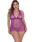 ieftine Seksikkäät alusvaatteet-Women&#039;s Lace Sexy Babydoll &amp; Slips / Suits Nightwear Floral Wine Purple Blue S M L / V Neck