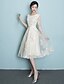 זול שמלות שושבינה-גזרת A שמלה לשושבינה  עם תכשיטים שרוול 4\3 אלגנטית באורך  הברך טול עם אפליקציות 2022
