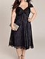 cheap Romantic Lace Dresses-Women&#039;s A-Line Dress Midi Dress - Short Sleeve V Neck Loose Black Red M L XL XXL 3XL 4XL 5XL