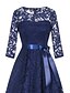 cheap Cocktail Dresses-A-Line Elegant Vintage Inspired Homecoming Prom Dress Jewel Neck 3/4 Length Sleeve Asymmetrical Ankle Length Lace with Sash / Ribbon 2020