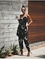 cheap Women&#039;s Jumpsuits-Women&#039;s Vacation Black Wine Beige Jumpsuit Floral Print