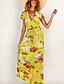 abordables Vestidos maxi-Mujer Vestido de Columpio Manga Corta Volante Floral Primavera Verano Escote en Pico Azul Piscina Morado Amarillo Azul Real S M L XL / Maxi