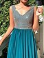cheap Special Occasion Dresses-A-Line Elegant &amp; Luxurious Vintage Inspired Holiday Wedding Party Dress V Neck Sleeveless Floor Length Chiffon with Pleats Sequin 2020