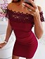 cheap Mini Dresses-Women&#039;s Slim Bodycon Dress Lace Fashion Off Shoulder Spring Black Wine Blue S M L XL