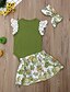 abordables Conjuntos de ropa para bebé niña-Bebé Chica Boho Floral Manga Corta Regular Conjunto de Ropa Verde Trébol