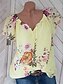 abordables レディース ブラウス＆シャツ-Women&#039;s Blouse Floral Pattern Flower Weekend Plus Size Blouse Shirt Short Sleeve V Neck Streetwear Loose Fit White Yellow Red US4 / UK8 / EU36
