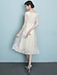 זול שמלות שושבינה-גזרת A שמלה לשושבינה  עם תכשיטים שרוול 4\3 אלגנטית באורך  הברך טול עם אפליקציות 2022