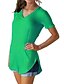 abordables Top femme grande taille-Tee-shirt Grandes Tailles Femme, Couleur Pleine - Coton Col en V Fuchsia