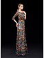 cheap Evening Dresses-Sheath / Column Elegant &amp; Luxurious Floral Formal Evening Wedding Party Dress Jewel Neck Half Sleeve Floor Length Lace with 2021