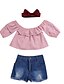 זול ערכות ביגוד לתינוקות בנות-סט של בגדים קצר שרוול ארוך קולור בלוק בסיסי בנות תִינוֹק