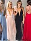 cheap Special Occasion Dresses-A-Line Sexy Holiday Party Wear Dress V Neck Sleeveless Sweep / Brush Train Chiffon with Split Front 2021