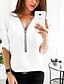 baratos Blusas e Camisas de mulher-Mulheres Blusa Camisa Social Sólido Patchwork Quarter Zip Decote V Básico Blusas Branco Vermelho Rosa
