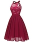 billige Kjoler til bryllupgjest-a-line cocktailkjoler minimalistisk kjole festkjole bryllupsgjest kort / mini ermeløs halterhals blonder med folder 2024