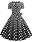 billiga Vintageklänningar-Dam Vintage klänning Midiklänning Svart Vin Rubinrött Kortärmad Prickig Knapp Sommar Vår Fyrkantig hals Vintage Sommarklänning 2022 S M L XL XXL
