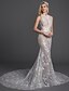 Χαμηλού Κόστους Νυφικά Φορέματα-Τρομπέτα / Γοργόνα Φορεματα για γαμο Με Κόσμημα Ουρά Δαντέλα Τούλι Αμάνικο Sexy Illusion Λεπτομέρειες με Κρυστάλλινη λεπτομέρεια Διακοσμητικά Επιράμματα 2020