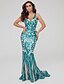 cheap Evening Dresses-Mermaid / Trumpet Special Occasion Dresses Sparkle Dress Engagement Formal Evening Sweep / Brush Train Sleeveless V Neck Sequined Backless with Sequin Pattern / Print 2024