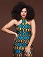 cheap Women&#039;s Jumpsuits &amp; Rompers-Women&#039;s Basic / Street chic Halter Neck Blue Jumpsuit Onesie, Geometric S M L Cotton
