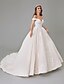 cheap Wedding Dresses-A-Line Wedding Dresses Off Shoulder Court Train Lace Tulle Strapless See-Through with Pattern / Print Appliques 2021