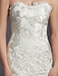 cheap Wedding Dresses-Wedding Dresses Mermaid / Trumpet Strapless Sleeveless Sweep / Brush Train Lace Bridal Gowns With Lace Appliques 2024