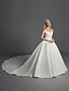 cheap Wedding Dresses-Ball Gown Wedding Dresses Off Shoulder Sweep / Brush Train Organza Satin Sleeveless Glamorous Plus Size with Draping 2021