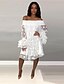 cheap Summer Dresses-Women&#039;s Shift Dress Long Sleeve Solid Colored Mesh Patchwork Spring &amp; Summer Off Shoulder V Neck Elegant Streetwear Chiffon Slim 2020 White S M L XL XXL XXXL