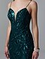 baratos Vestidos de Noite-Mermaid / Trumpet Sparkle &amp; Shine Beaded &amp; Sequin Formal Evening Black Tie Gala Dress Spaghetti Strap Low Back Sleeveless Sweep / Brush Train Sequined with Sequin 2022