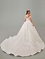 cheap Wedding Dresses-A-Line Wedding Dresses Off Shoulder Court Train Lace Tulle Strapless See-Through with Pattern / Print Appliques 2021
