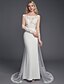 cheap Wedding Dresses-Wedding Dresses Court Train Sheath / Column Long Sleeve Scoop Neck Lace With Lace Beading 2023 Bridal Gowns