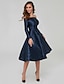 cheap Cocktail Dresses-A-Line Special Occasion Dresses Elegant Dress Wedding Guest Cocktail Party Knee Length Long Sleeve Off Shoulder Satin with Pleats 2024