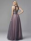 cheap Evening Dresses-A-Line Luxurious Grey Prom Formal Evening Dress Halter Neck Sleeveless Floor Length Tulle with Crystals Beading 2020