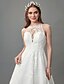 baratos Vestidos de Casamento-Linha A Bateau Neck Cauda Corte Renda / Cetim Vestidos de casamento feitos à medida com Renda de LAN TING BRIDE® / Cintilante e Brilhante