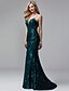 cheap Evening Dresses-Mermaid / Trumpet Sparkle &amp; Shine Beaded &amp; Sequin Formal Evening Black Tie Gala Dress Spaghetti Strap Low Back Sleeveless Sweep / Brush Train Sequined with Sequin 2022