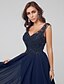 baratos Vestidos Baile Formatura-A-Line Elegant Formal Evening Dress V Neck Sleeveless Floor Length Lace Tulle with Lace Insert Appliques 2020
