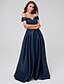 cheap Prom Dresses-A-Line Elegant Formal Evening Dress Off Shoulder Short Sleeve Floor Length Satin with Embroidery 2020