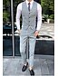 cheap Suits-Light Grey Checkered Slim Fit Polyster Suit - Peak Single Breasted One-button / Suits