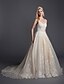 cheap Wedding Dresses-Ball Gown Wedding Dresses Illusion Neck Court Train Lace Tulle Sleeveless Romantic Illusion Detail with Lace Appliques 2020