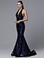 olcso Alkalmi ruhák-Mermaid / Trumpet Halter Neck Sweep / Brush Train Sequined Formal Evening Dress with Sequin by TS Couture®