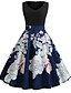 cheap Vintage Dresses-Women&#039;s Sophisticated Elegant Swing Skater Dress - Floral Geometric Tribal Patchwork Print Navy Blue L XL XXL