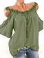 voordelige Damesblouses en -shirts-Dames T-shirt Overhemd Tops gaan Blouse Wit Blozend Roze Groen Effen Kant Mode Korte mouw Alledaagse kleding Basic Ronde hals S