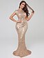 cheap Prom Dresses-Mermaid / Trumpet Special Occasion Dresses Celebrity Style Dress Formal Evening Sweep / Brush Train Short Sleeve Jewel Neck Sequined with Sequin 2023