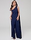 voordelige Pantsuits-Jumpsuit / Pantsuit Mother of the Bride Dress Plus Size Sexy One Shoulder Sweep / Brush Train Spandex Sleeveless with Pleats 2024