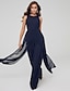 cheap Evening Dresses-Jumpsuits Special Occasion Dresses Elegant Dress Wedding Guest Formal Evening Floor Length Sleeveless Jewel Neck Chiffon with Draping Slit 2024
