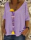 cheap Plus Size Tops-Women&#039;s Casual Basic Plus Size T-shirt - Striped Stripe / Fashion V Neck Purple / Spring / Summer / Fall / Winter