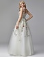 cheap Evening Dresses-A-Line Special Occasion Dresses White Dress Homecoming Floor Length Sleeveless V Neck Lace with Embroidery Appliques 2023