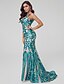 cheap Evening Dresses-Mermaid / Trumpet Special Occasion Dresses Sparkle Dress Engagement Formal Evening Sweep / Brush Train Sleeveless V Neck Sequined Backless with Sequin Pattern / Print 2024