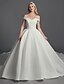 cheap Wedding Dresses-Ball Gown Wedding Dresses Off Shoulder Sweep / Brush Train Organza Satin Sleeveless Glamorous Plus Size with Draping 2021