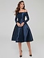 cheap Cocktail Dresses-A-Line Special Occasion Dresses Elegant Dress Wedding Guest Cocktail Party Knee Length Long Sleeve Off Shoulder Satin with Pleats 2024