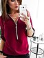cheap Women&#039;s Blouses &amp; Shirts-Women&#039;s Blouse Shirt Solid Colored Patchwork Quarter Zip V Neck Basic Tops White Red Blushing Pink
