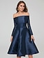 cheap Cocktail Dresses-A-Line Special Occasion Dresses Elegant Dress Wedding Guest Cocktail Party Knee Length Long Sleeve Off Shoulder Satin with Pleats 2024