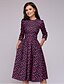 cheap Dresses-Women&#039;s Knee Length Dress A Line Dress Wine Red Purple / Blue Blushing Pink White Red Navy Blue 3/4 Length Sleeve Ruched Pleated Patchwork Print Round Neck Fall Elegant Sexy 2021 Slim S M L XL XXL 3XL